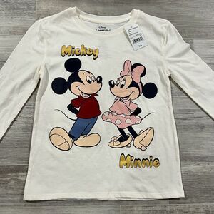 Disney Girls Size 7/8 Mickey Minnie Long Sleeve‎ Shirt. Graphics On Front & Back
